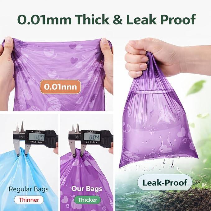 BPI Certified Compostable Dog Poop Bags 300 Count, Extra Thick Leak-Proof Pet Waste Bags, ASTM D6400 Biodegradable, 9 x 13 Inches for Small & Large Dogs