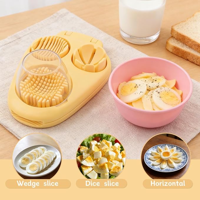 Egg Slicer for Hard Boiled Eggs, 3-in-1 Dicer with Multiple Cutting Modes, Egg Slicer Kitchen Gadget for Strawberry, Grape, Cherry(COLOR:Yellow)