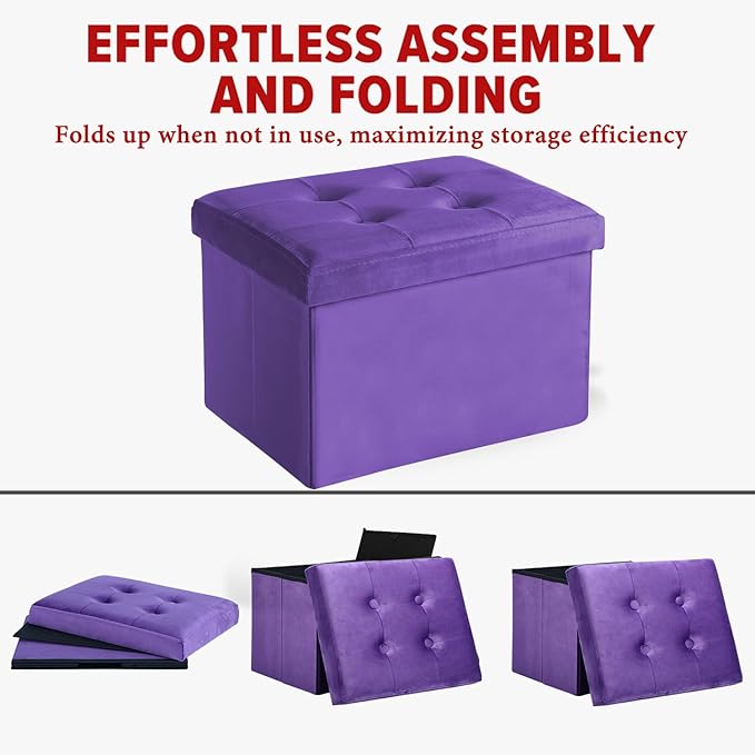 LINMAGCO Storage Ottoman Folding Foot Stool Velvet Foot Rest