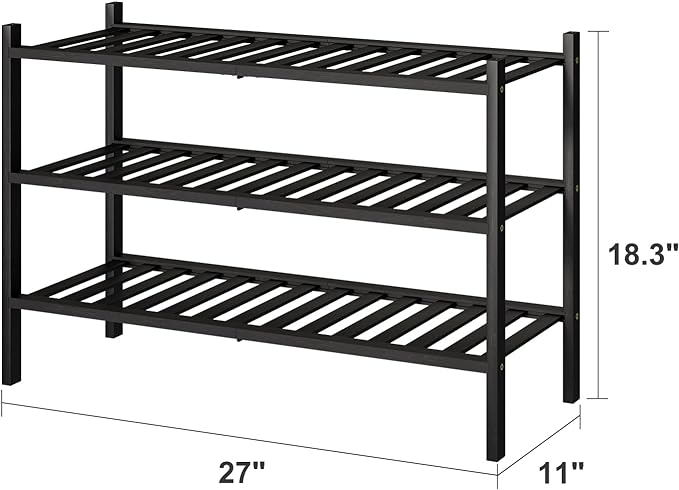 viewcare 3-Tier Black Bamboo Shoe Rack