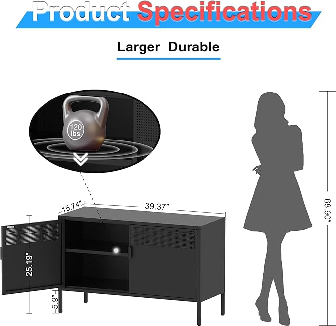 Washsemba 2 Door Storage Sideboard, Metal Storage Cabinet