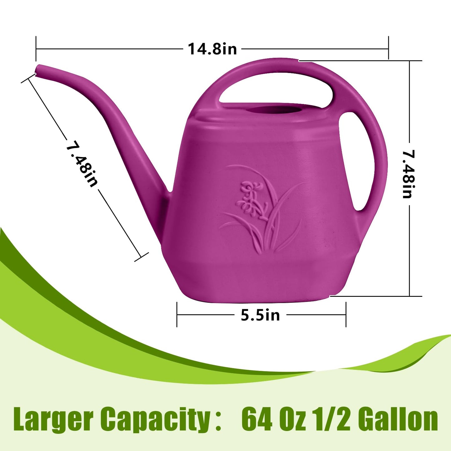VKPLITE Plastic Watering Can - for Indoor and Outdoor Home Garden Plants - with Long Spout - Rose Red - 1/2 Gallon