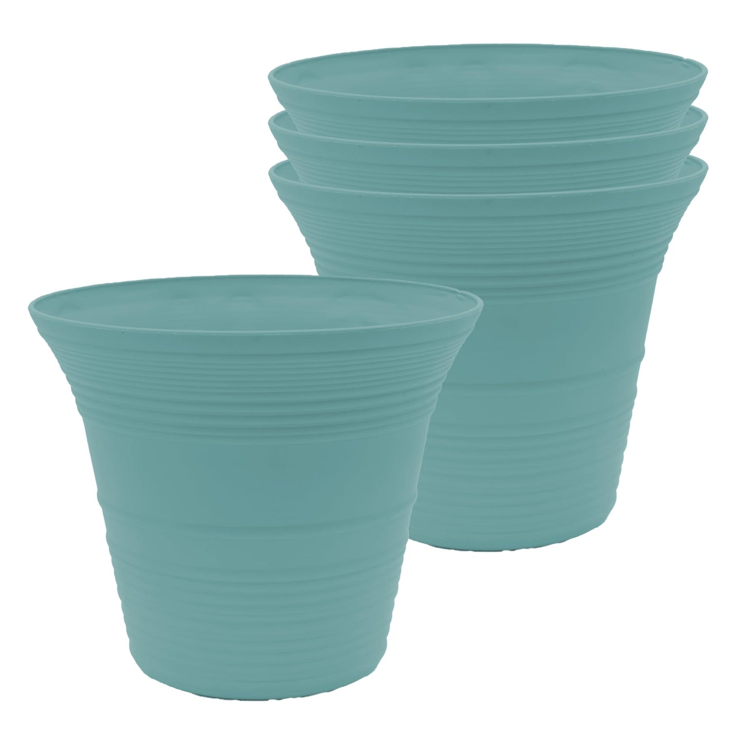 The HC Companies 7 Inch Sedona Round Self Watering Planter Pots, Lightweight UV-Resistant Plastic Indoor & Outdoor Planters, 4-Pack Flower Pots for Garden & Home Decor, Dusty Teal