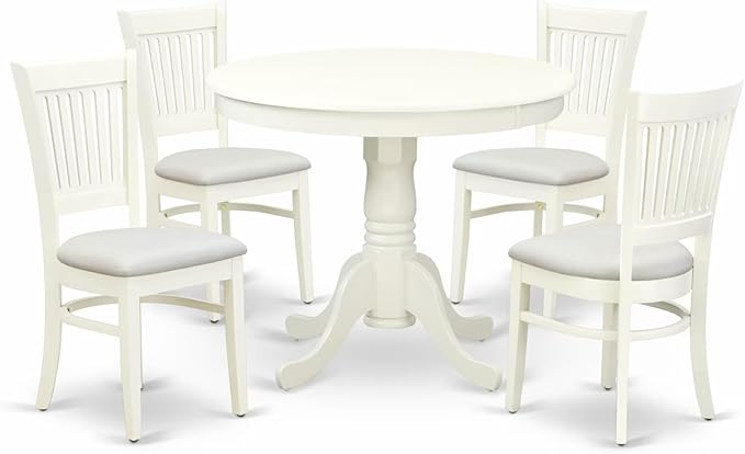 East West Furniture ANVA5-LWH-C 5 Piece Dining Room Table Set Includes a Round