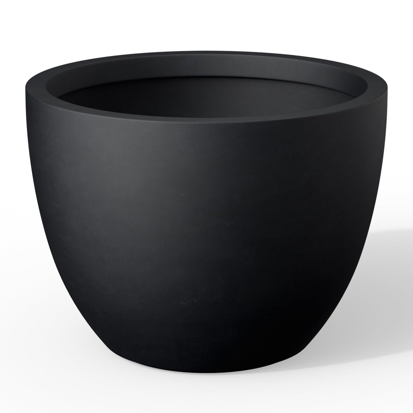 Kante 14.2 Inch Round Concrete Planter - Classic Large Indoor/Outdoor Plant Pot with Drainage Hole and Rubber Plug, Suitable for Gardens and Patios, Black