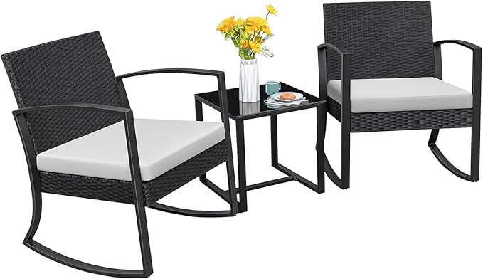 Homall Patio Furniture Set 3 Piece Resin Outdoor Bistro Set Rocking Patio Chairs