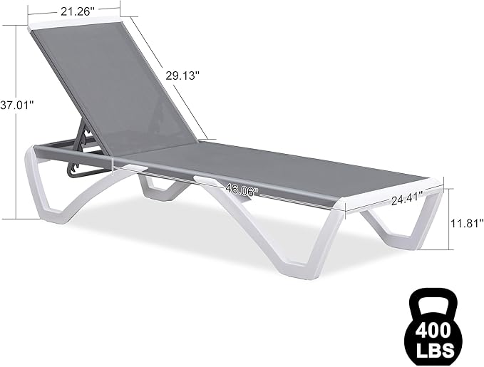 PURPLE LEAF Patio Chaise Lounge Chair Outside Aluminum Plastic Stackable