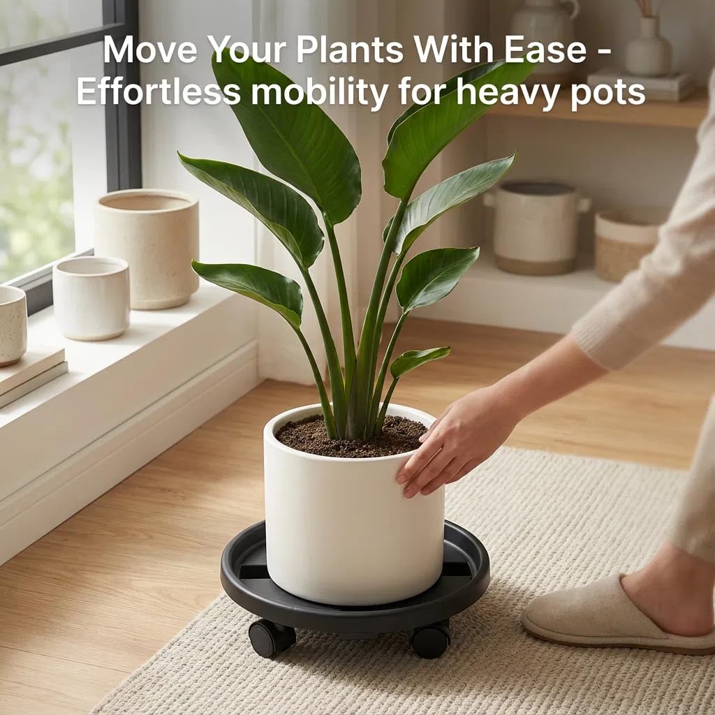 Tulpeed Rolling Plant Stand with Wheels 5 Pack 13 Inch Plant Caddy with Wheels Heavy Duty Plant Dolly Roller Base with Wheels Round Flower Pot Rack Holder Planter Trolley Tray, Black