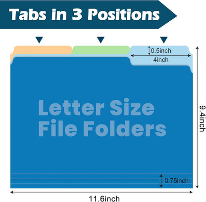 Two-Tone Color File Folders, 15 Pack Letter Size Folders with 5 Assorted Colors, 1/3-Cut Tabs, School Office Supplies