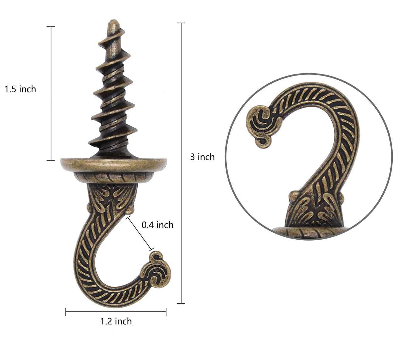 OBSTKUCHEN Heavy Duty Ceiling & Wall Mount Hangers, Swag Style Drill-in Hooks for Hanging Plants, Chandeliers, Decor – 6 Pack, Antique Brass, Indoor Outdoor Use
