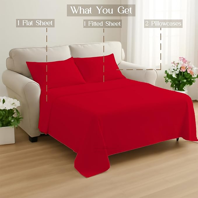 Sleeper Sofa Bed Sheet, 100% Cotton 400 Thread Count, 4 Piece Set, Deep Pocket