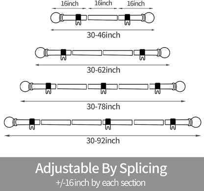 Thestoa Curtain Rods for Windows 30-46 inch, 5/8" Brushed Nickel Curtain Rod, Stainless Steel Small Curtain Rods for Bedroom, Living Room, Farmhouse, Outdoor Curtain Rod Silver