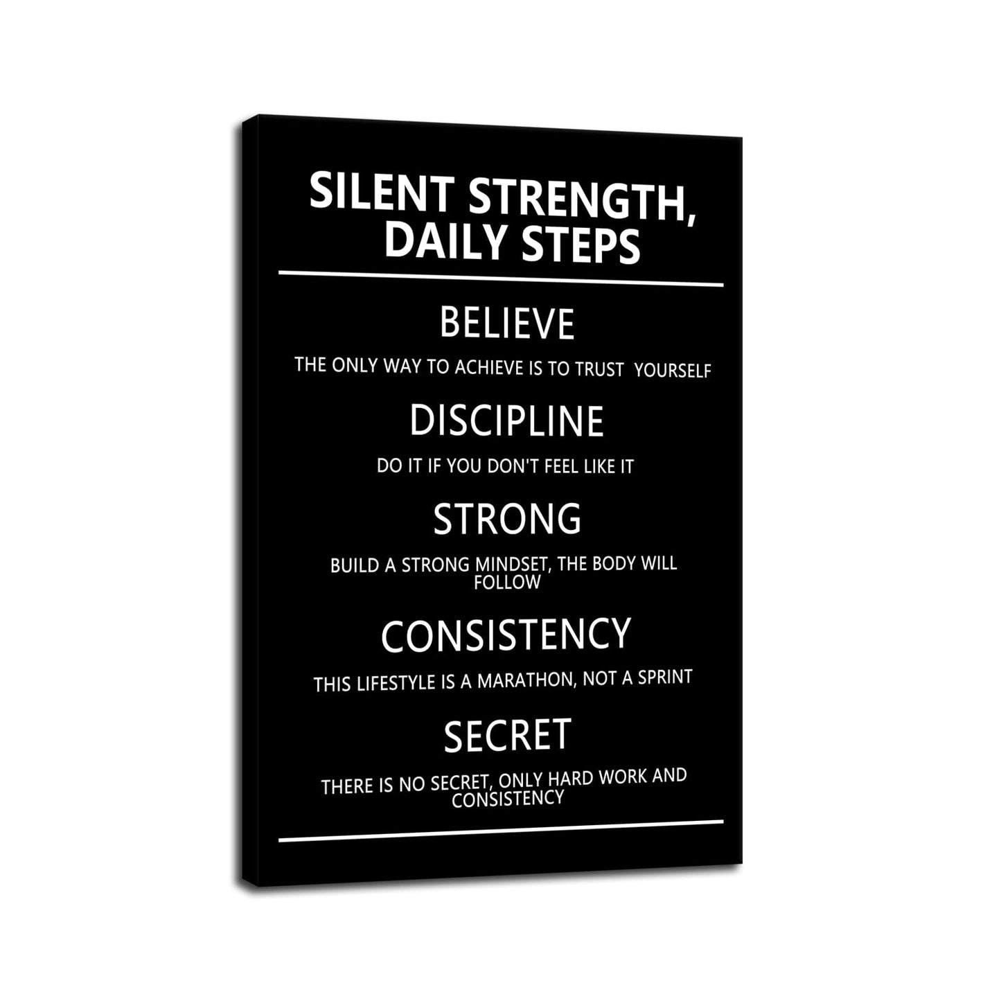 Silent Strength,Daily Steps quote Inspirational Wall Art Affirmative Motivational Poster Canvas Painting Prints Wall Pictures for Home Office Gym Decor Framed Artwork [12''W x 18''H]