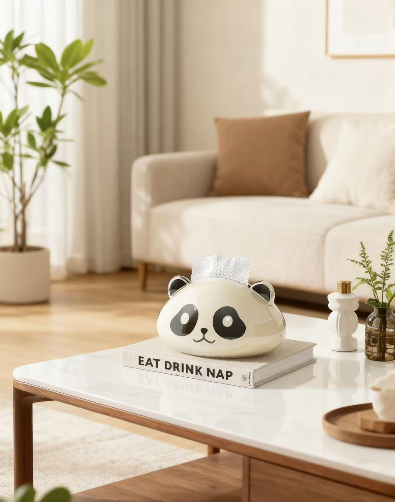 Desktop Tissue Holder,Cute Tissue Box Cover,Black-and-White Animal Pattern Design,Ideal for Office Or Living Room Napkin Storage