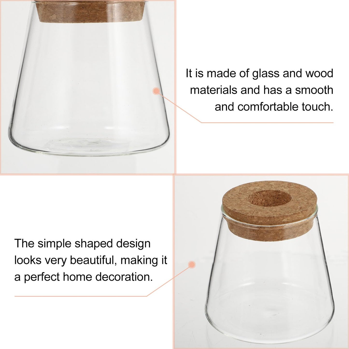 Healvian 2pcs Hydroponic Glass Plant Containers with Cork Lids 400ml Small Desktop Terrarium Vessels for Home and Office Garden Decoration