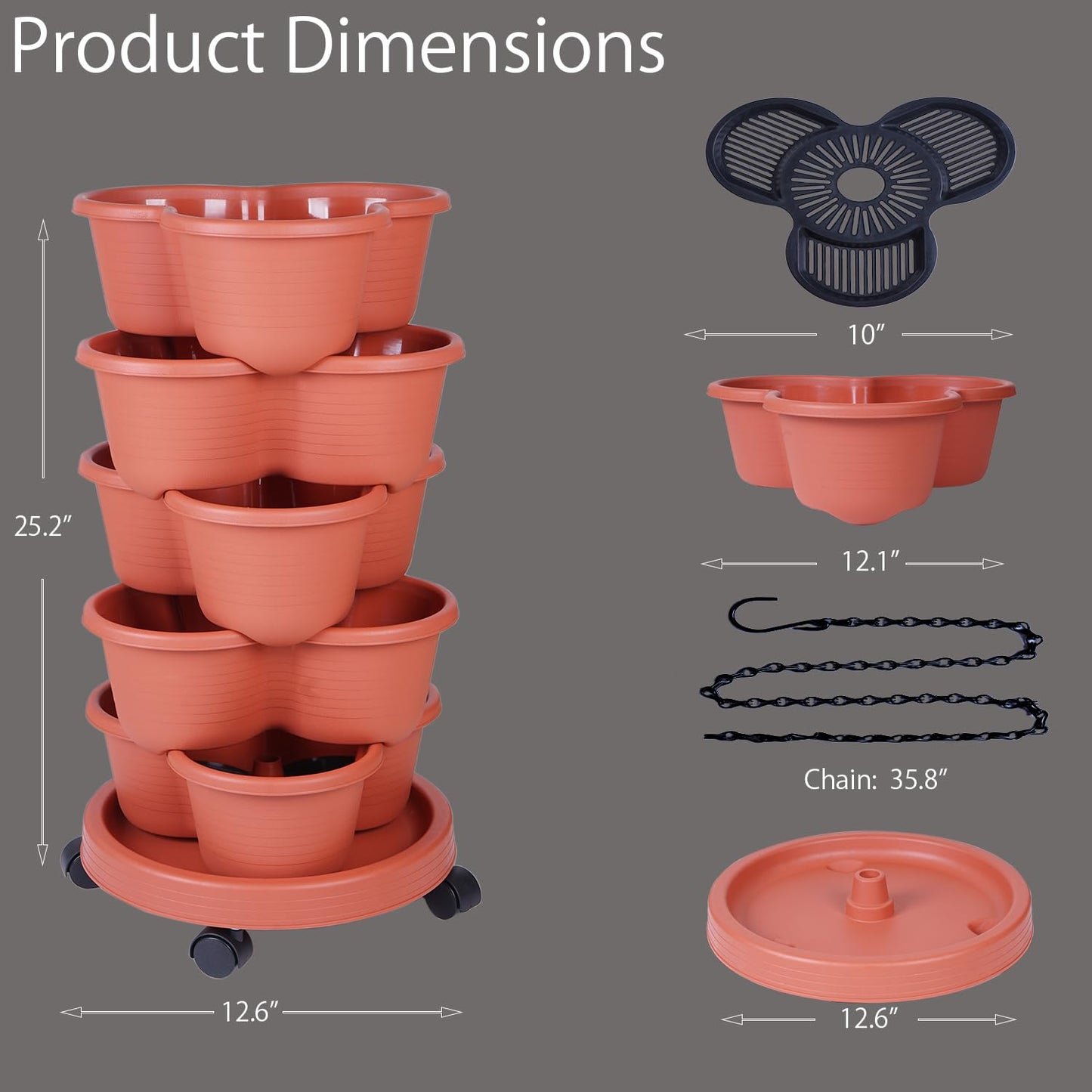 Pinky Family 5-Tier Vertical Garden Tower Stackable Planter for Strawberries, Flowers, Vegetables & Herbs(Indoor & Outdoor)