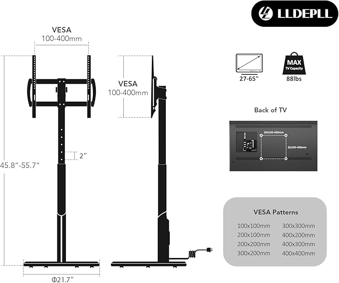 Floor Mobile TV Stand with Power Outlet, Rolling TV Cart