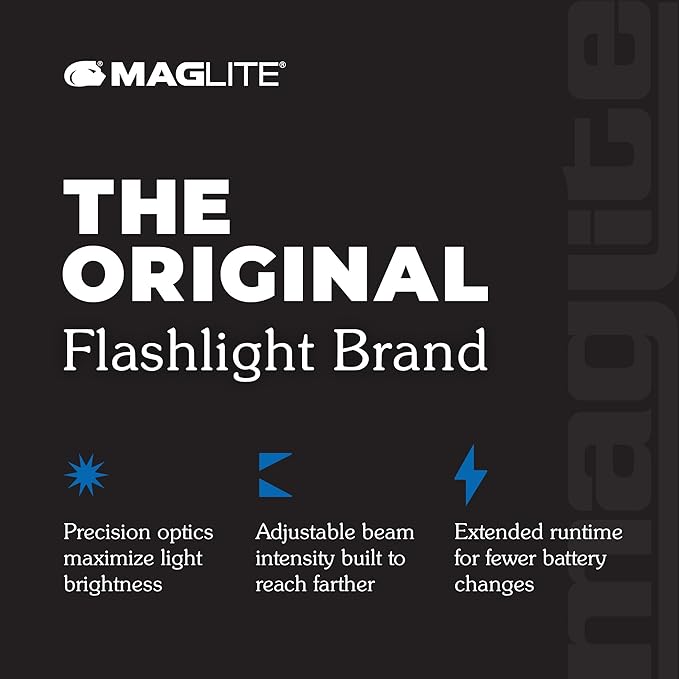 Maglite ML300L LED 3-Cell D Flashlight, Adjustable Focus, Long Battery Life, Water-Resistant, Tactical and Emergency Use – Gray
