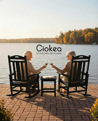 Ciokea Oversized Outdoor Rocking Chairs Set of 2, 380lbs Heavy-Duty Large Patio Rocker, High Back Cozy Porch Chairs, Weather Resistant Patio Rocking Chairs for Outside, Fire Pit, Deck, Black