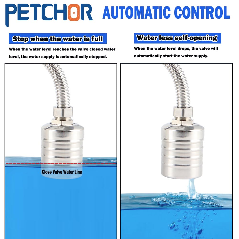 PETCHOR 304 Stainless Steel Fully Automatic Water Level Control Float Valve, Auto Float Water Shut off Valve, 1" Auto Float Valve for Pool, Water Tank, Livestock Troughs, Fish Pond, 2PCS