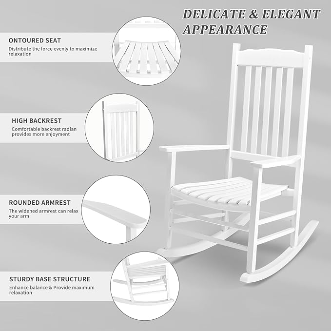 Outvita Outdoor Rocking Chair, Solid Wood High Back Rocker, All Weather Lounge