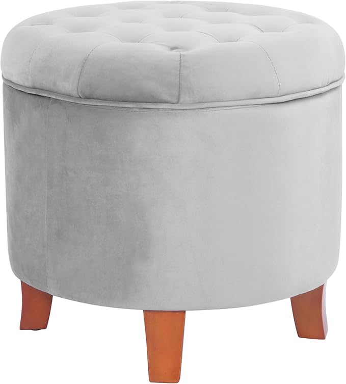 Homepop Home Decor | Upholstered Round Velvet Tufted Foot Rest Ottoman | Ottoman