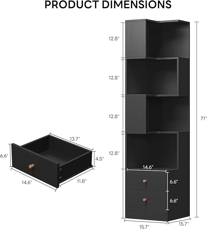 IRONCK Corner Bookshelf, 70.87" Tall Corner Bookcase