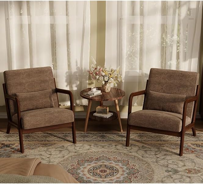 Garvee Mid-Century Chenille Accent Chair Set of 2, Cozy Reading Chair, Modern
