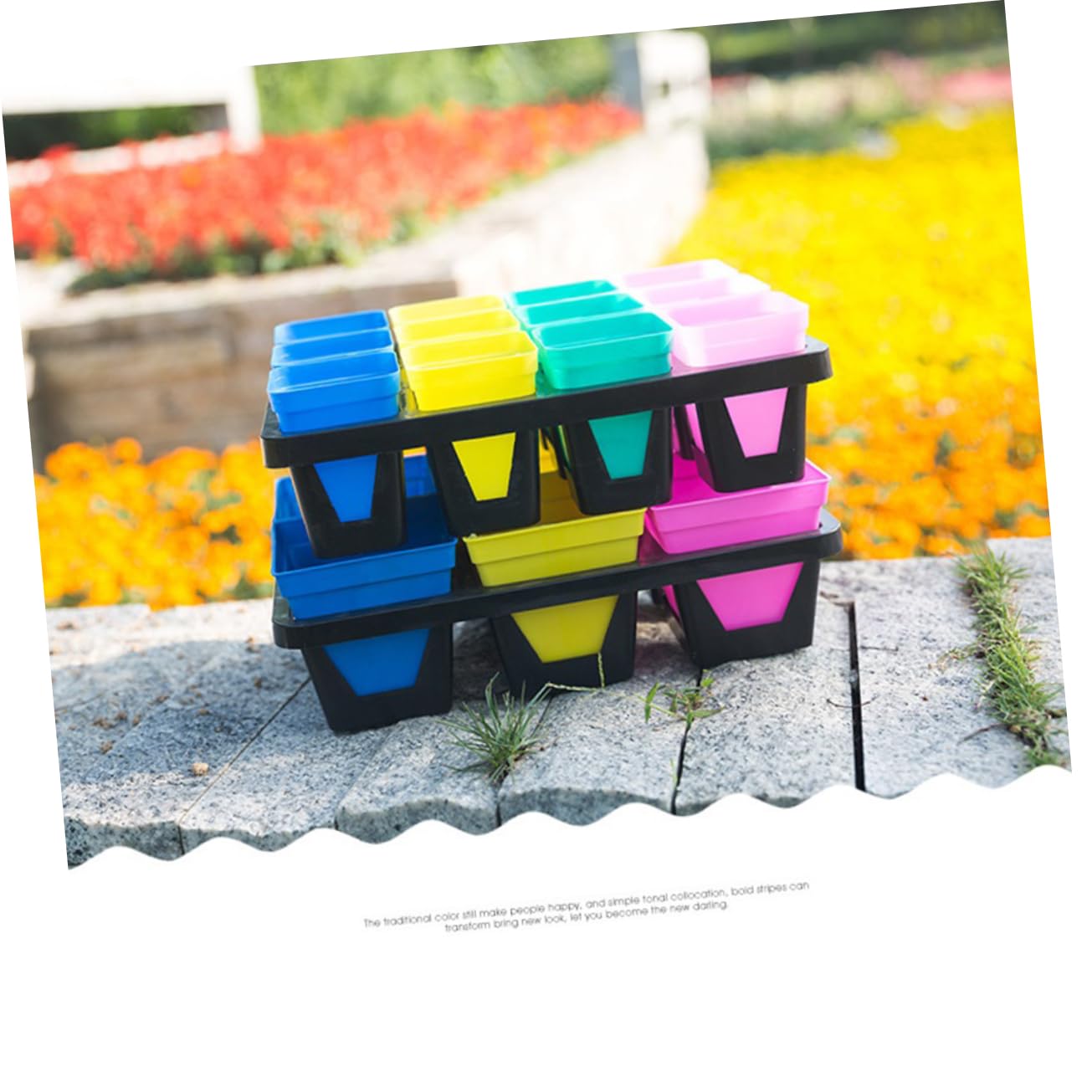 MERRYHAPY 3pcs Plastic Flowerpot Tray with Compartments Breathable Water-Storing Succulent Holder Bracket for Indoor Plants Planter Support Black