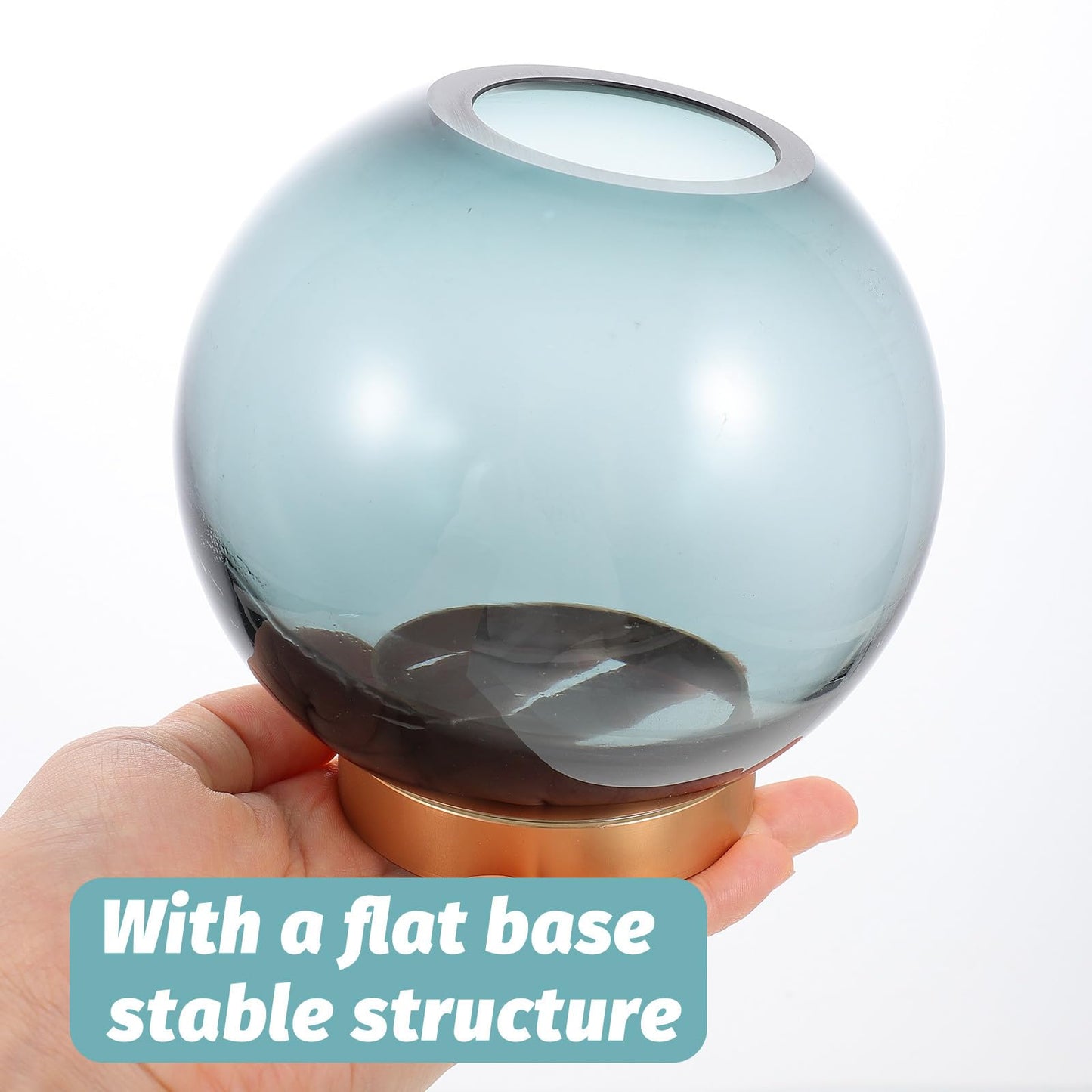 NUOBESTY Glass Vase with Copper Stand, Small Hydroponic Flower Planter for Floral Arrangement and Indoor Home Décor, Round Glass Terrarium Vase