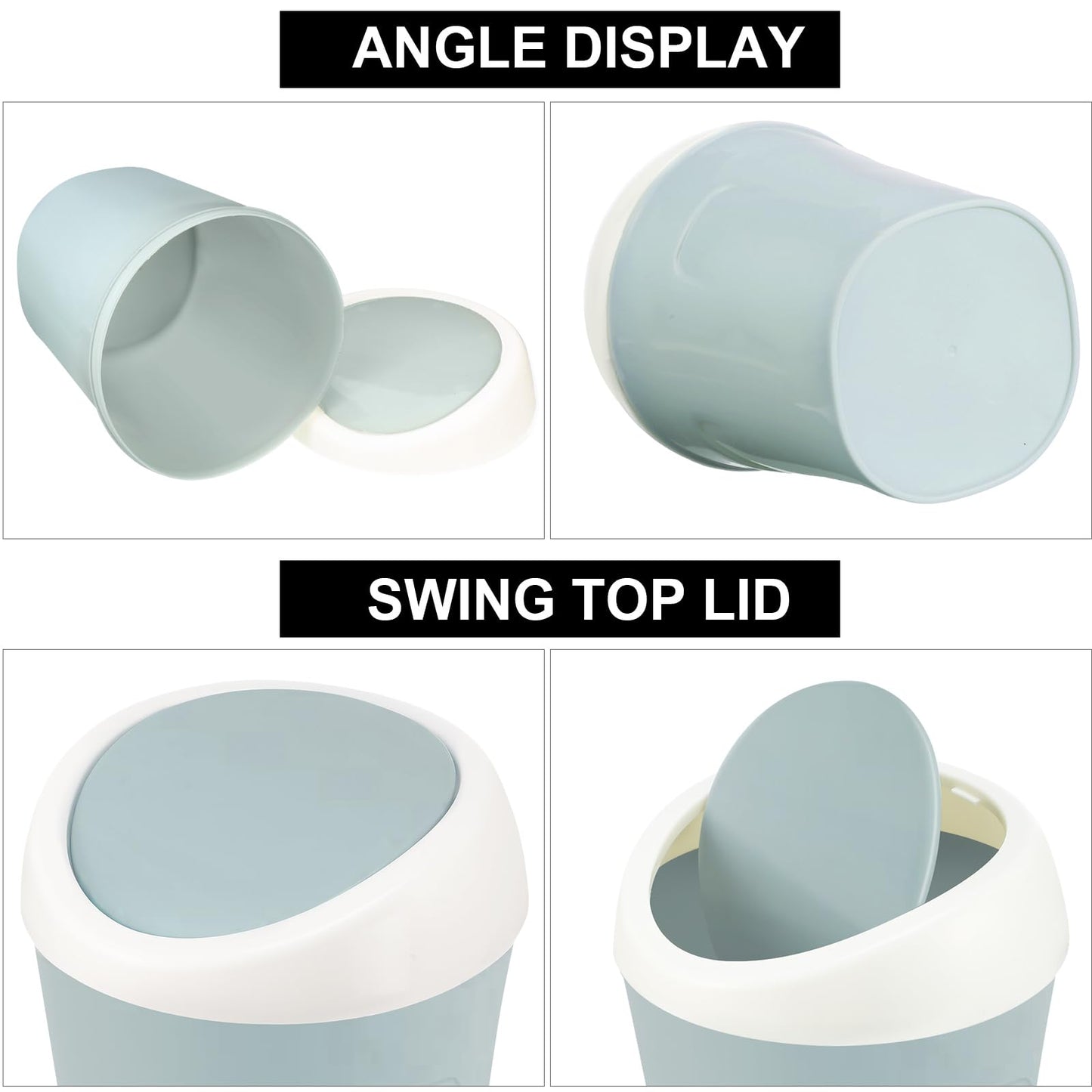 Zhehao 8 Pcs Plastic Mini Wastebasket Trash Can with Swing Lid 360 Trash Bags Desktop Small Garbage Bin Countertop Vanity Tabletop Waste Paper Basket for Home Office (Blue,Green,Pink)