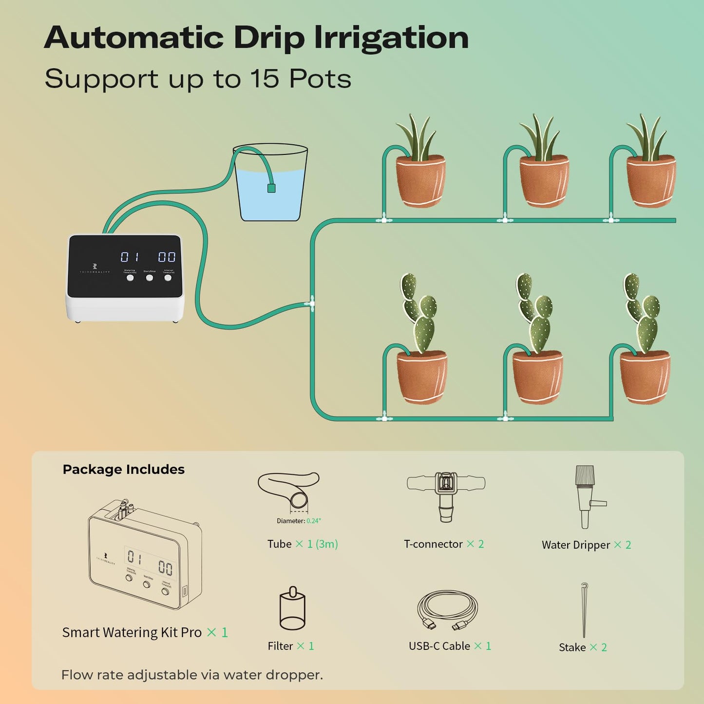 THIRDREALITY Zigbee Smart Watering Kit Pro for Potted Plants, Indoor Plant Watering System, Hub Needed, Compatible with Echo Devices with Zigbee Hub Built-in,Home Assistant,SmartThings, Hubitat, Homey