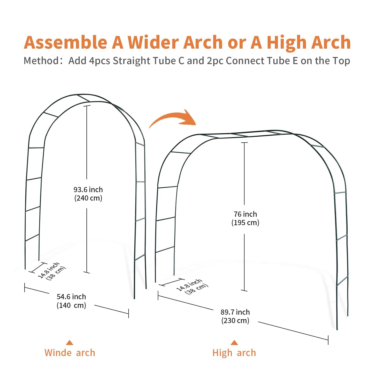 Mr.Ton Garden Arch Trellis for Climbing Plants Outdoor, Metal 7.8ft Arch Archway, Raised Garden Bed Arches, Wedding Arch, Green