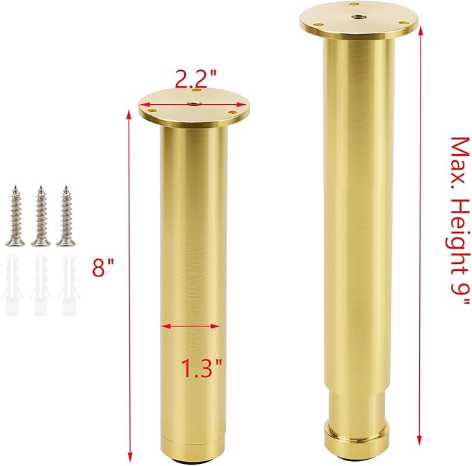 4 Pcs Gold Adjustable Sofa Legs Metal Modern Furniture Legs