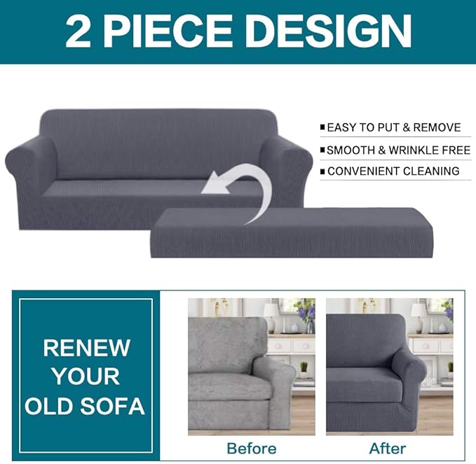 Turquoize Stretch Sofa Slipcover 2 Pieces Sofa Cover Couch Cover