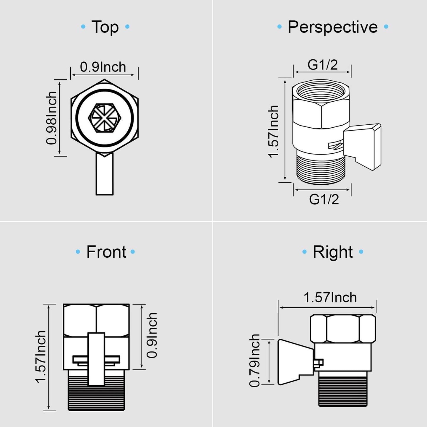 AZOS Brass Shut Off Valve, Water Flow Control Valve, Shower Head Shut Off Valve, Water Flow Control Valves G1/2 Pressure Regulator, Water Pressure Regulator in Black