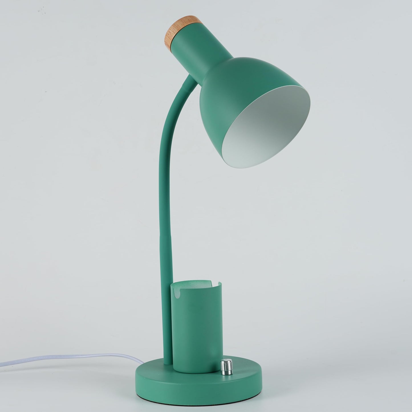 YSJUENAII Desk Lamp with Pen Holder, Green, Wood Accent, Adjustable Gooseneck, Modern Study Light (Green)