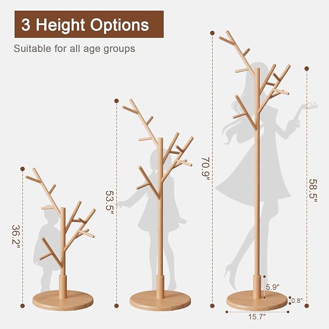 Muwuele Coat Rack, Solid Wood Coat Rack Freestanding