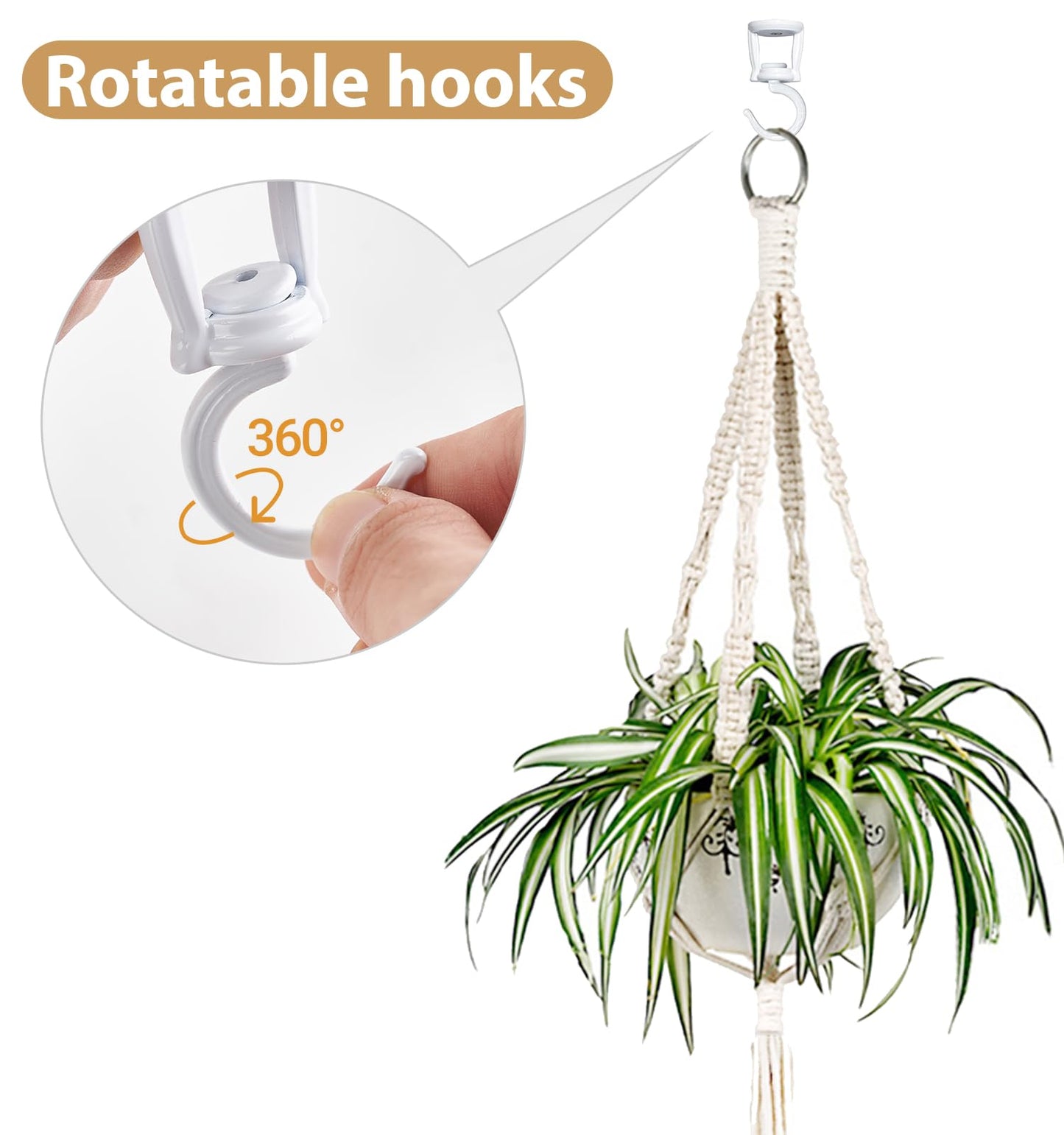 Mkono Macrame Plant Hangers Indoor Different Size and Ceiling Hooks Hanging Planter