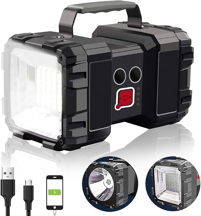 AlpsWolf Rechargeable Flashlight, LED Spotlight Flashlight 20000 Capacity 4000LM 25h Ultra-Long Standby 3+4 Lights Modes Ultra Bright Flashlight Waterproof with USB Output as a Power Bank