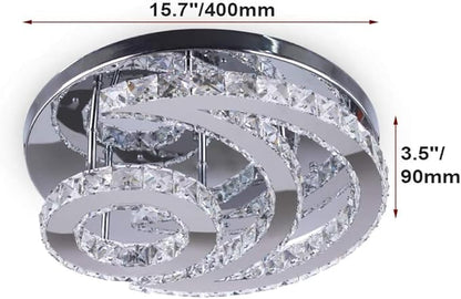 CXGLEAMING 15.7" Modern LED Ceiling Light Flush Mount Crystal Chandelier Light Fixture Round Moon Shape Modern Chandeliers for Living Room Bedroom Bathroom Hallway(3 Color Changable)