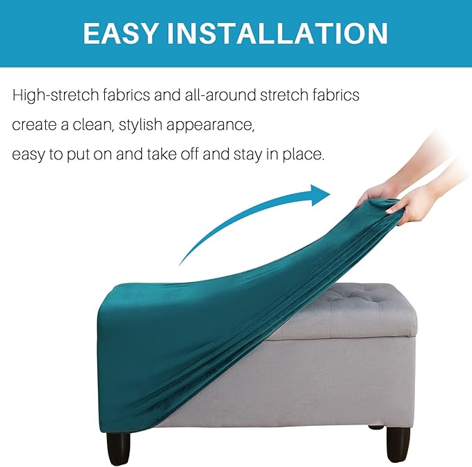 Ottoman Cover, Stretch Rectangle Velvet Ottoman Slipcovers of Foot Stool