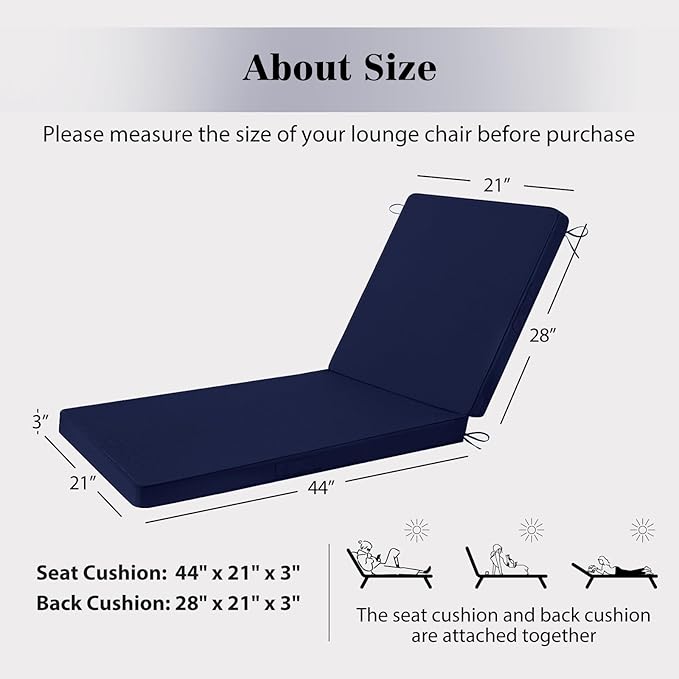 Chaise Lounge Cushions Outdoor, 4 Adjustable Ties Lounge Chair Cushions