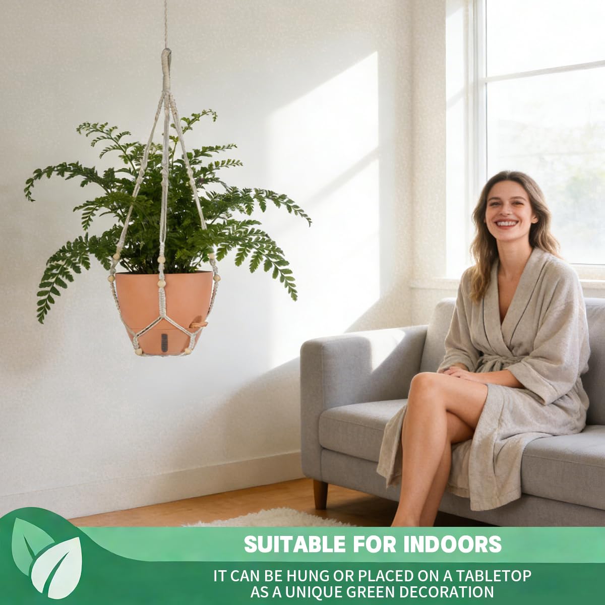 YUNLINGAA Self-Watering Hanging Planters for Indoor Plants Set 2-Piece Includes Plant Hanging Pot, Drainage-Hole Hanging Pot, and Hanging Basket Rack (Terracotta,10 Inches)
