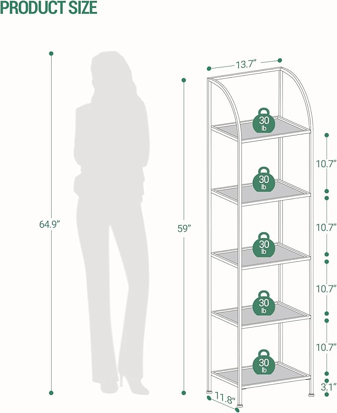 Hzuaneri Bookcase Bookshelf, Tempered Glass Arched Bookshelf