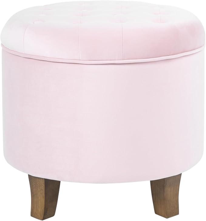 Homepop Home Decor | Upholstered Round Velvet Tufted Foot Rest Ottoman | Ottoman