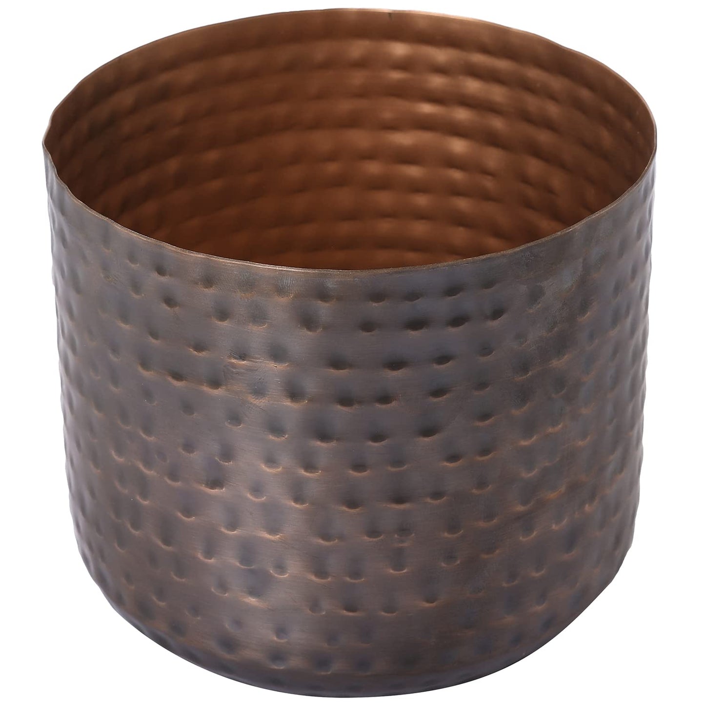 MyGift 6 Inch Vintage Copper Tone Metal Vase, Flower Pot with Hammered Texture, Cylindrical Indoor Succulent Plant Container - Handcrafted in India