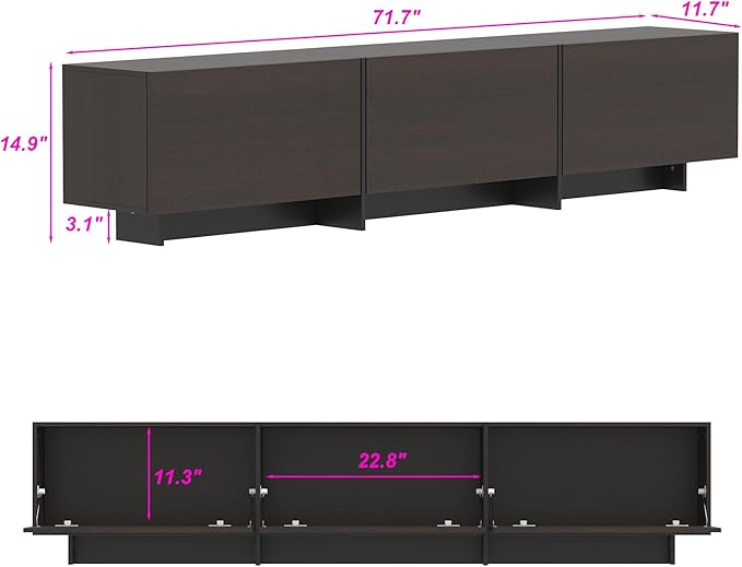 AIEGLE 71.7" W TV Stand with 3 Flip-Down Drawers, Modern Entertainment Center