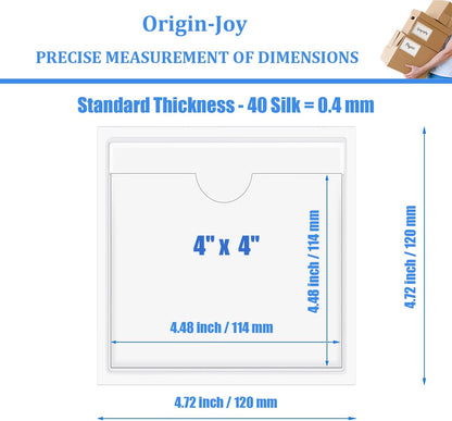 Origin-Joy 35 PCS Self Adhesive Index Card Pockets with Top Open, Clear Plastic Label Holder for Cards of Note, Library and Business, Adhesive Label Pockets & Card Holder (4 x 4 inch)
