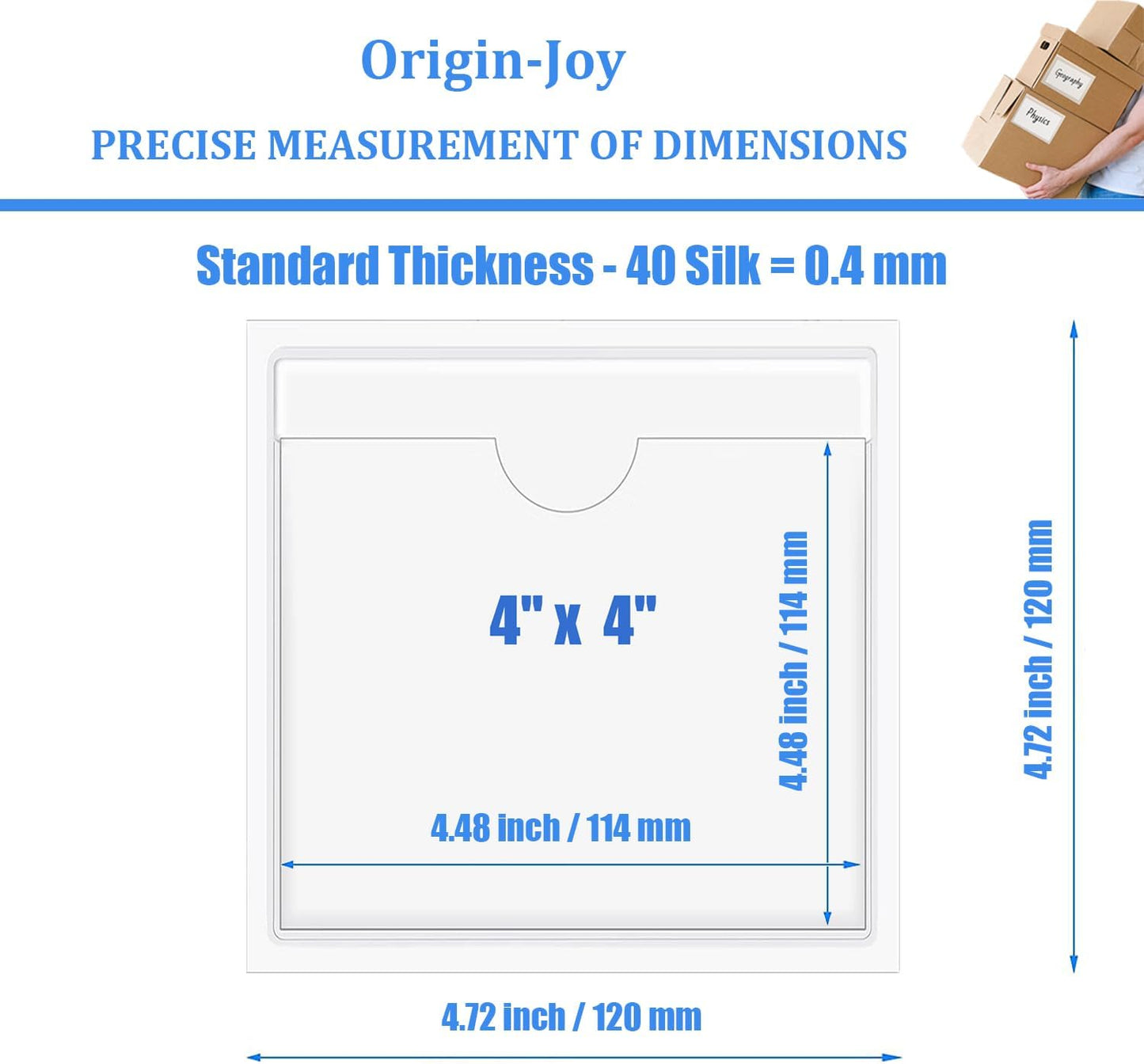 Origin-Joy 60 PCS Self Adhesive Index Card Pockets with Top Open, Clear Plastic Label Holder for Cards of Note, Library and Business, Adhesive Label Pockets & Card Holder (4 x 4 inch)